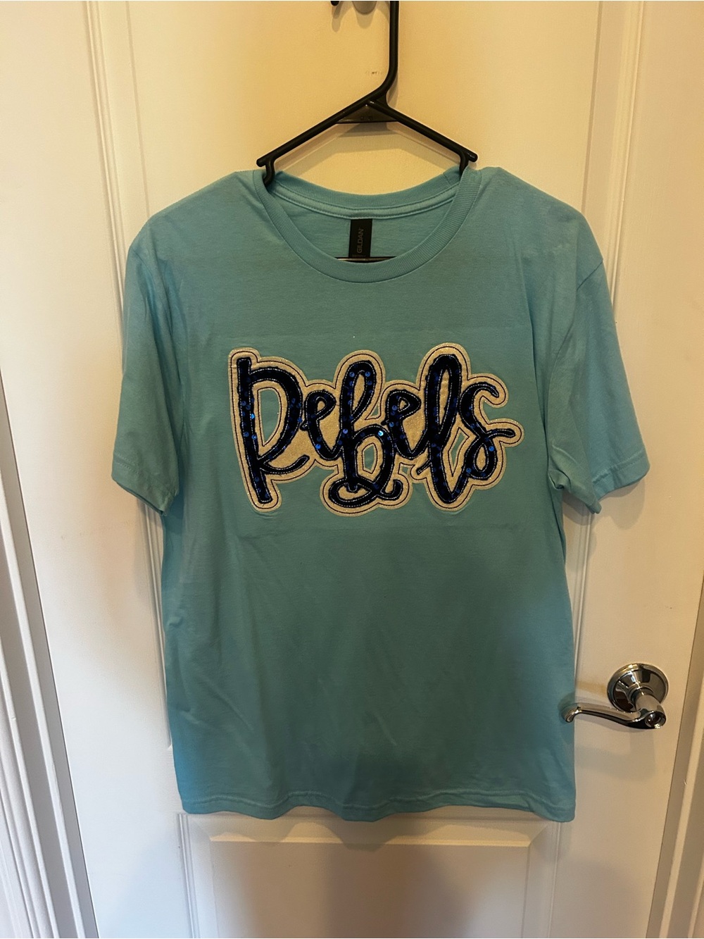 Kids Tee with 'Rebels' Sequin Logo - Light Blue